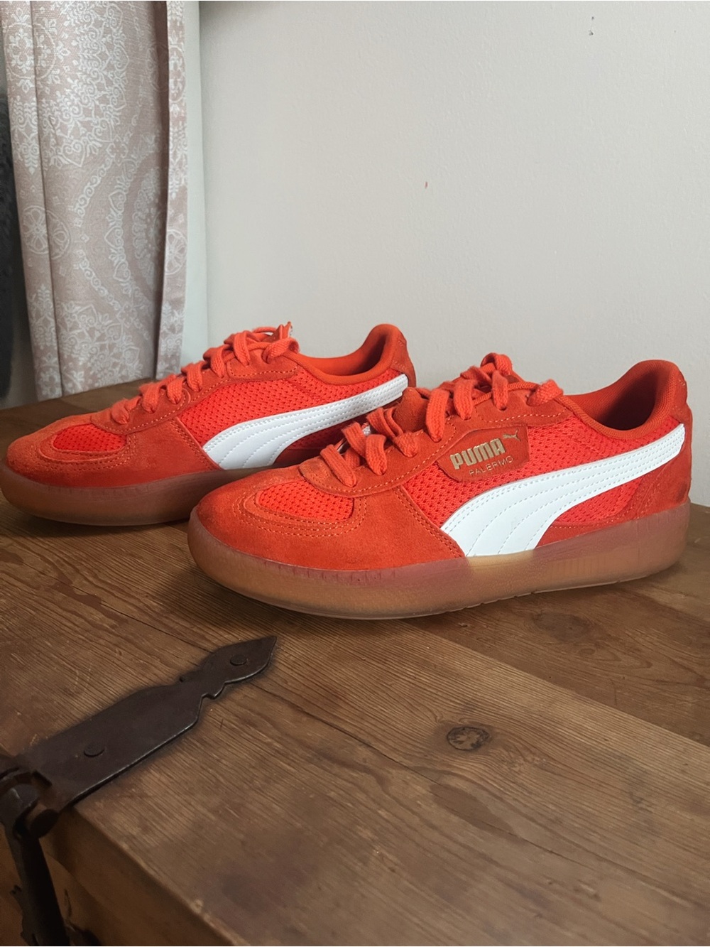 Women's PUMA Palermo Suede Orange Low-Top Sneakers with White Formstrip